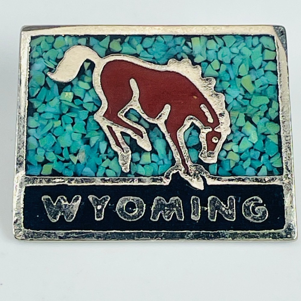 Wyoming Bucking Horse State Symbol Pinback Button approx. 1" Rectangular