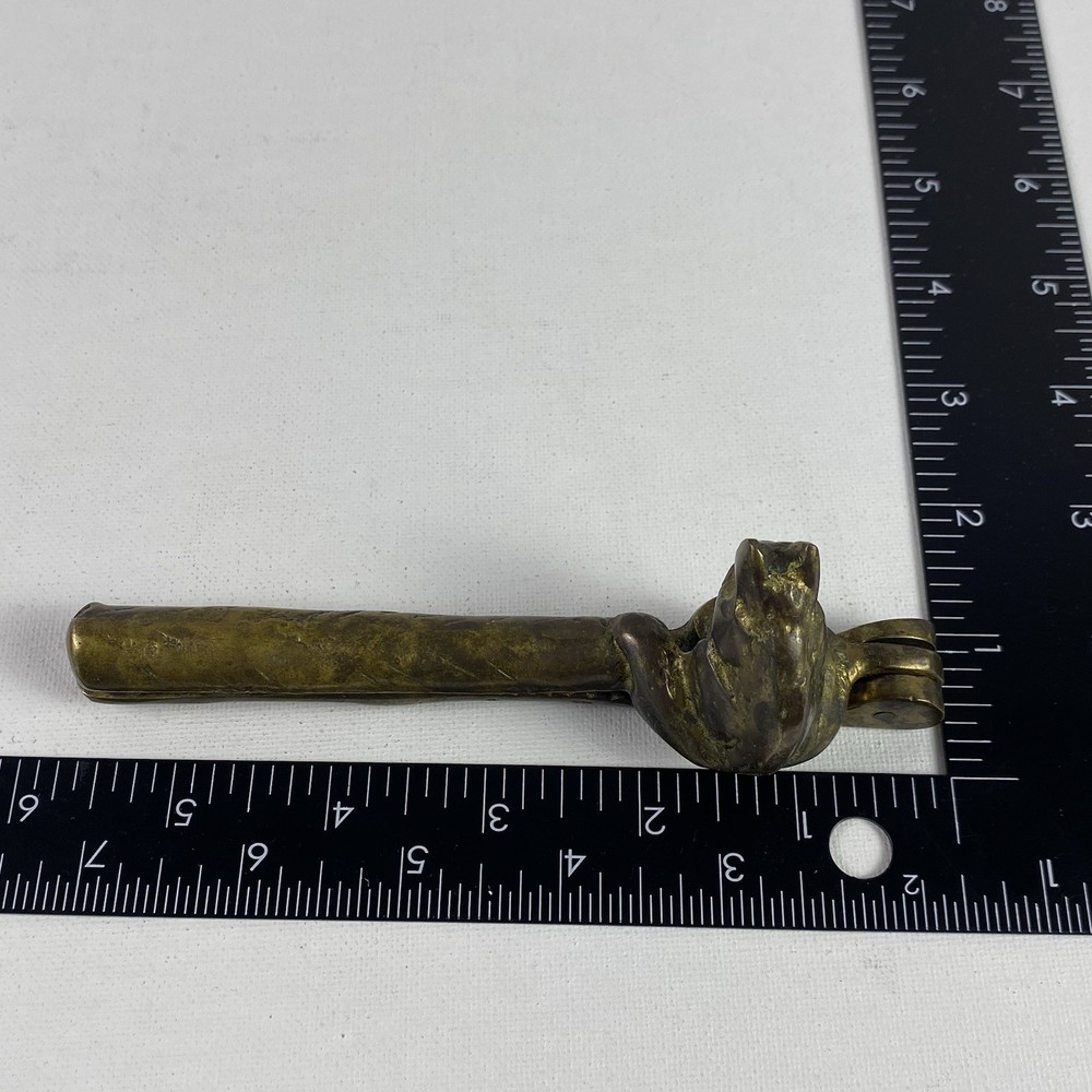 Vintage Nutcracker Solid Brass Handheld Figural Squirrel Etched Heavy 6" Patina