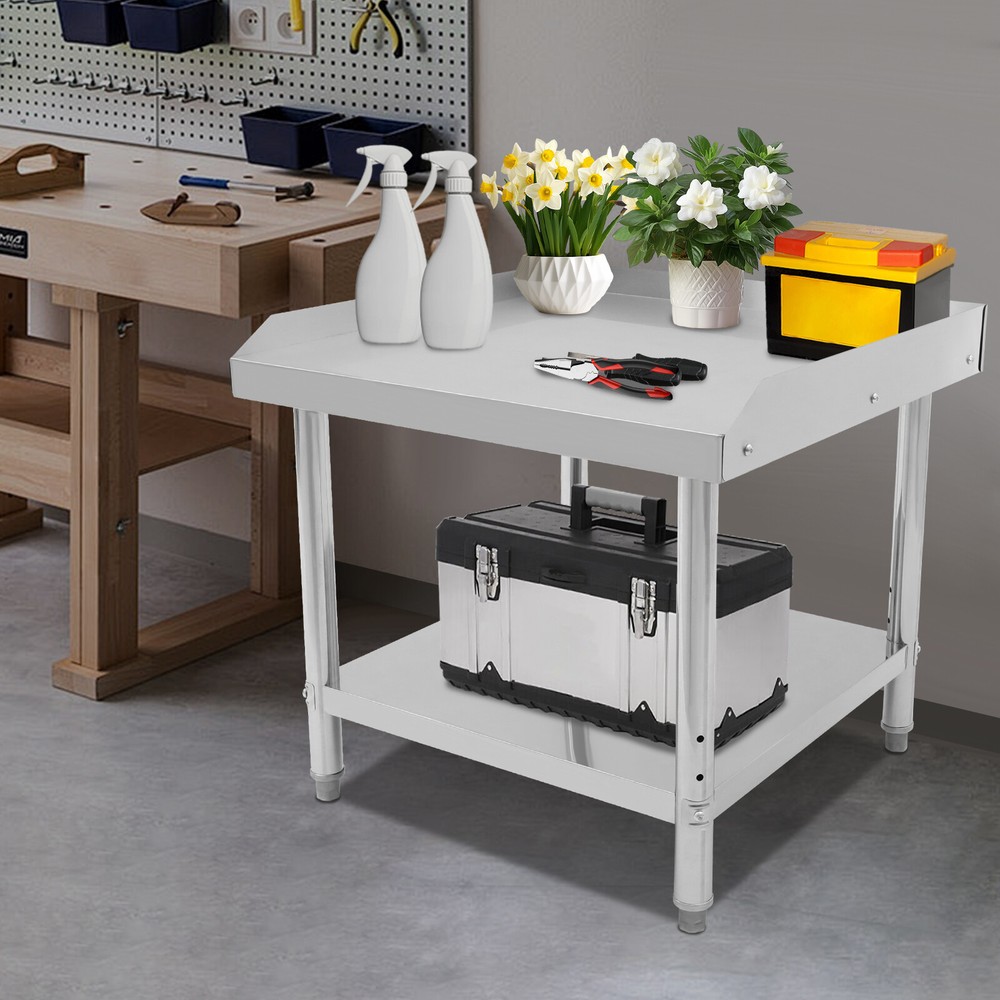 Adjustable Stainless Steel Work Table for Kitchen and Garage Storage
