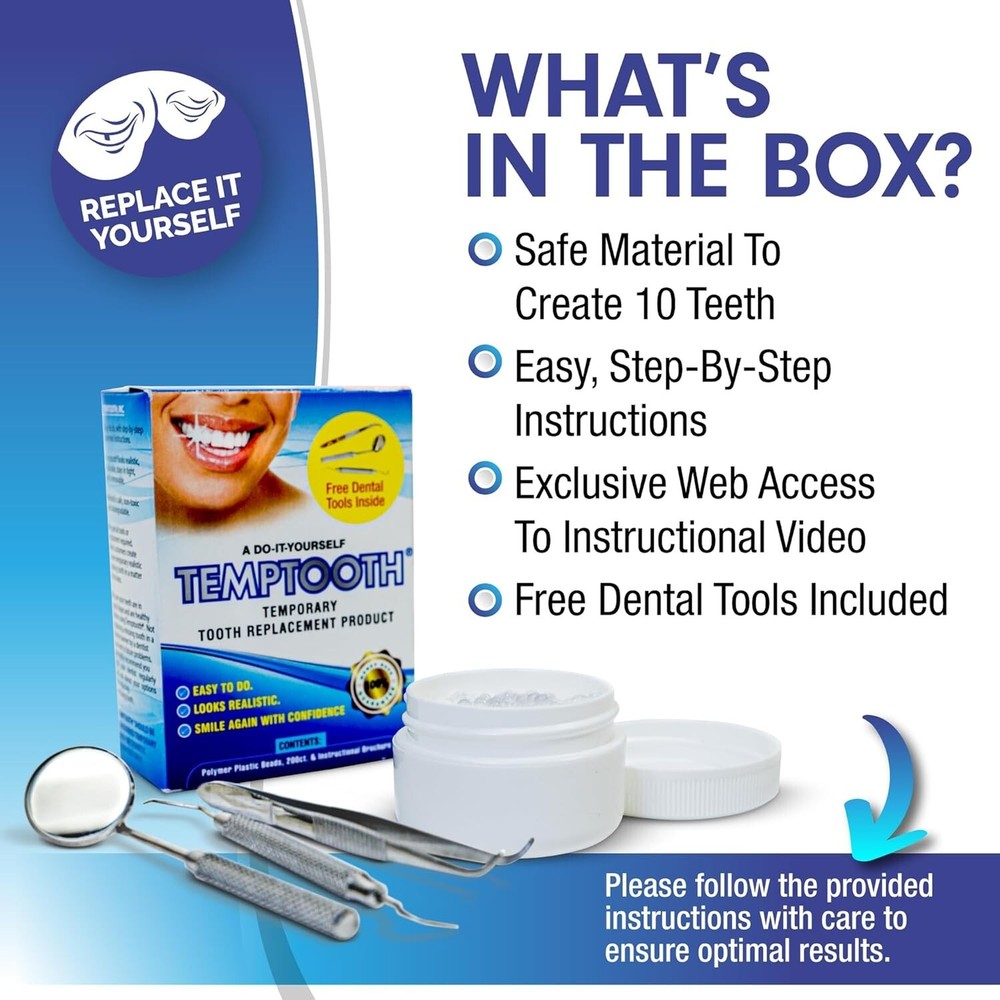 Temporary Tooth Replacement Kit Moldable Approved Easy Fix for Missing Teeth