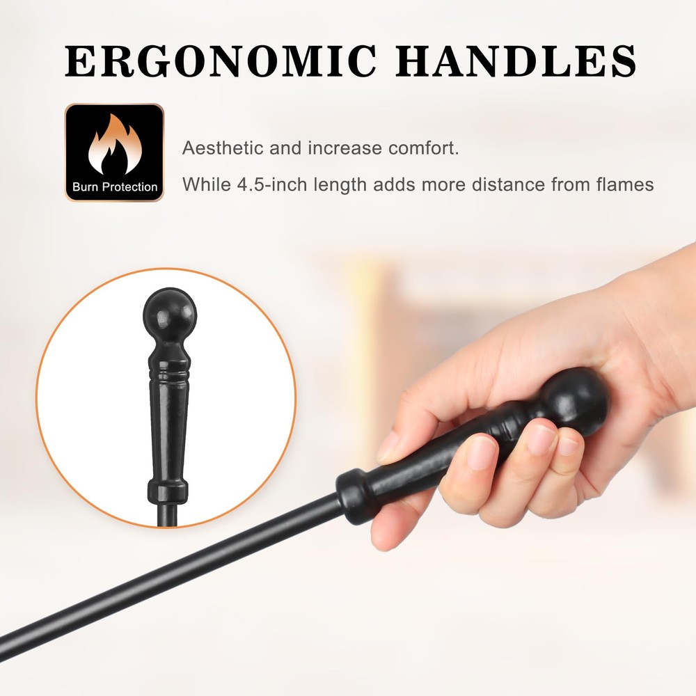Fireplace Tools Set 4 Pcs 30 Inch Black Wrought Iron Large Fire Tool Set for ...