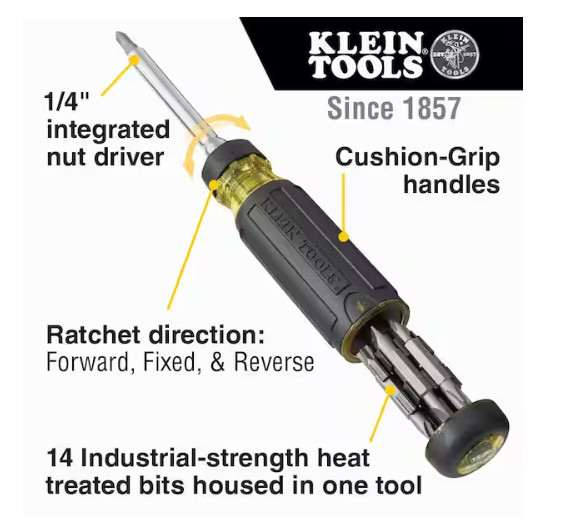 Klein Tools 15-in-1 Multi Bit Screwdriver, Ratcheting