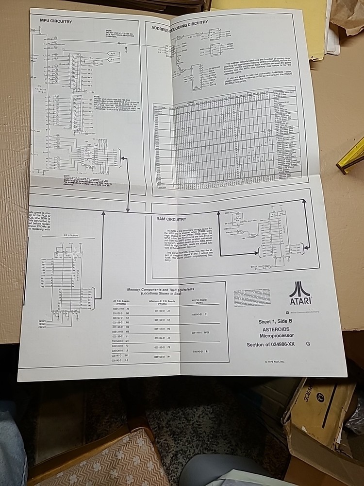 Atari Asteroids schematic Arcade Video game manual Supplement.