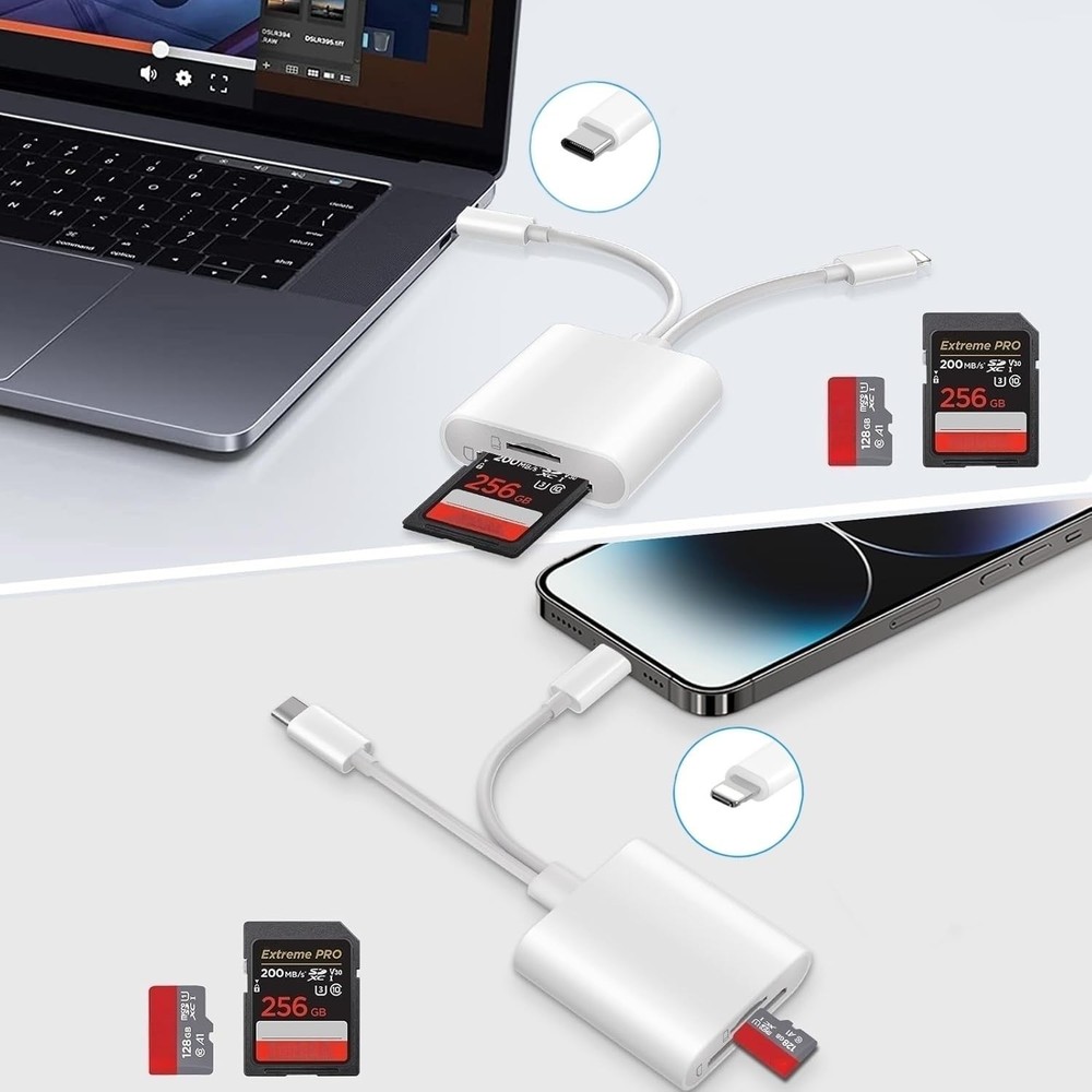 SD Card Reader for iPhone, iPad, USB C & 2 IN 1 Reader, White