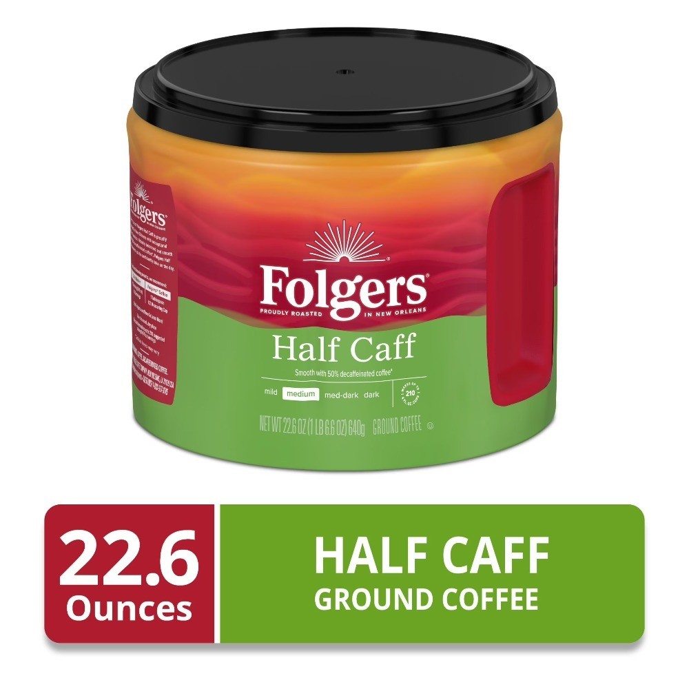 Medium Roast Ground Coffee Half Caffeinated 22.6 oz Canister