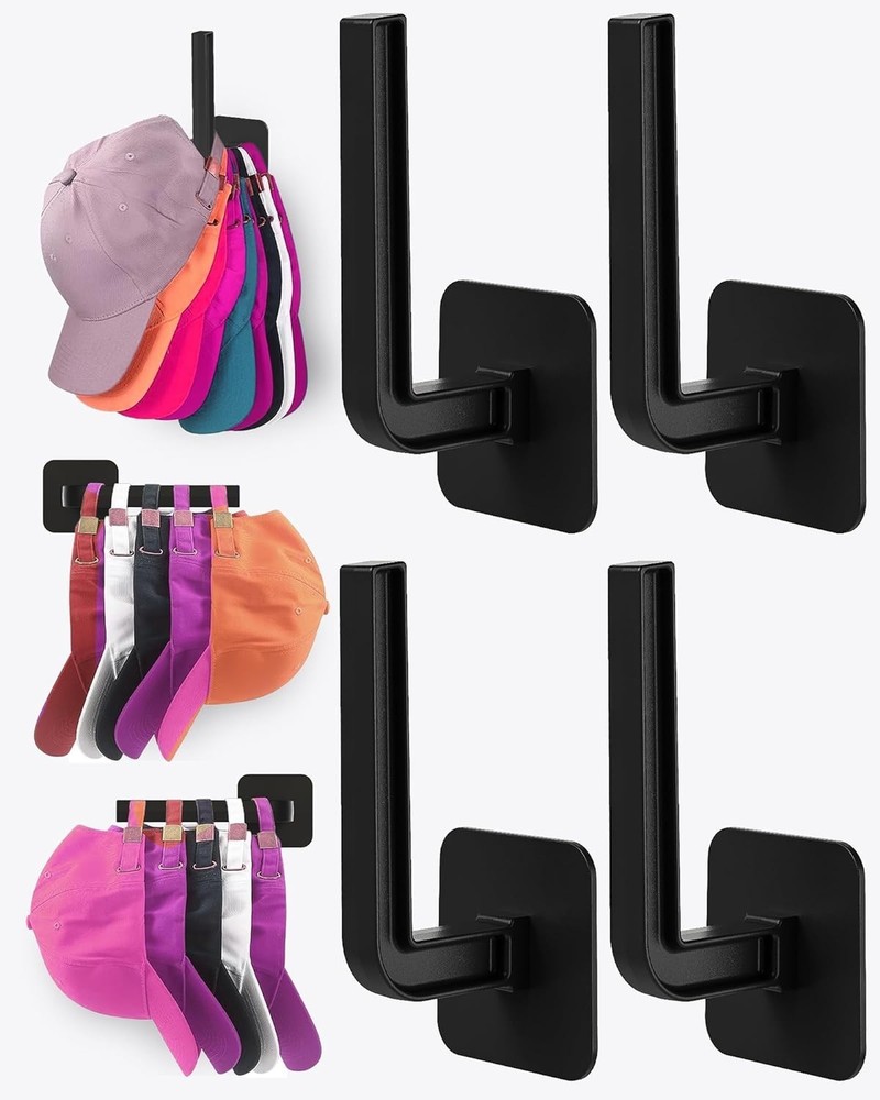 Stylish 4-Pack Hat Holders - Self-Adhesive and Easy to Install on Any Surface