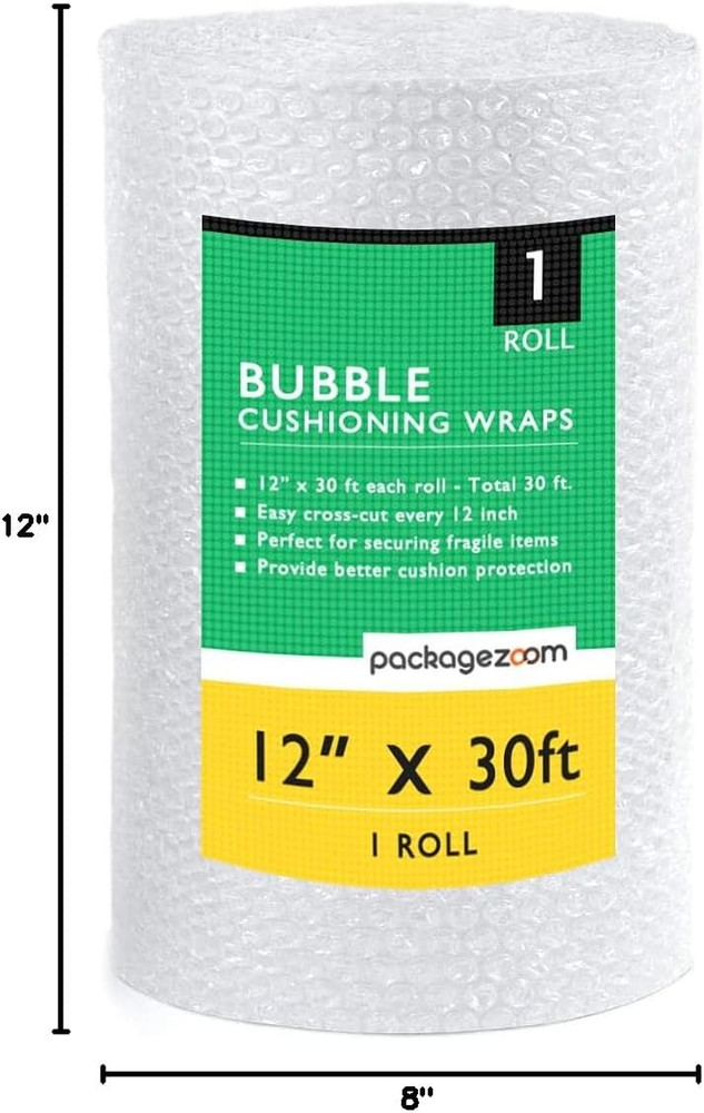 12 Inch X 30 Ft Bubble Cushioning Wrap, Perforated Every 12" Protective Packing