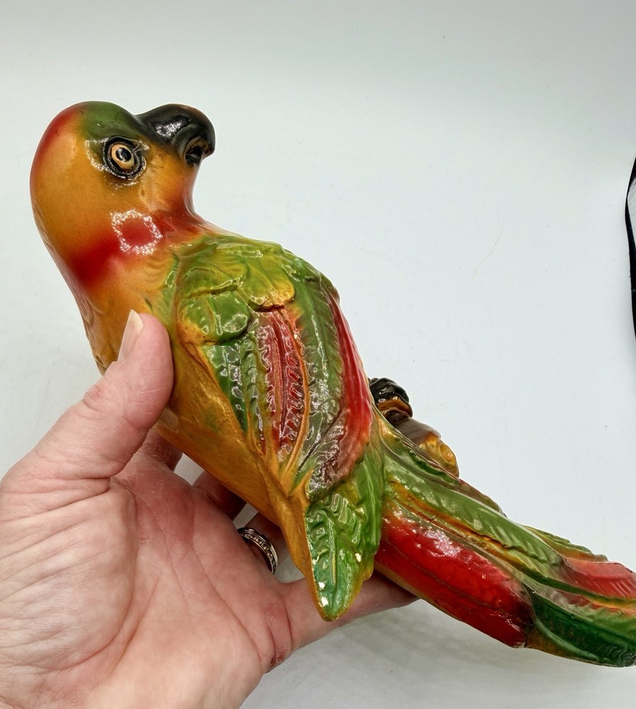 Vintage Chalkware Plaster Parrot Wall decor plaque Mid Century artwork