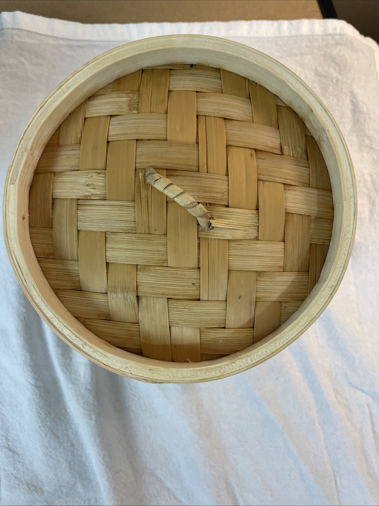 2 Tiered Bamboo Stackable Steamer with Lid 6 Inch Diameter 1.5 Inches Deep