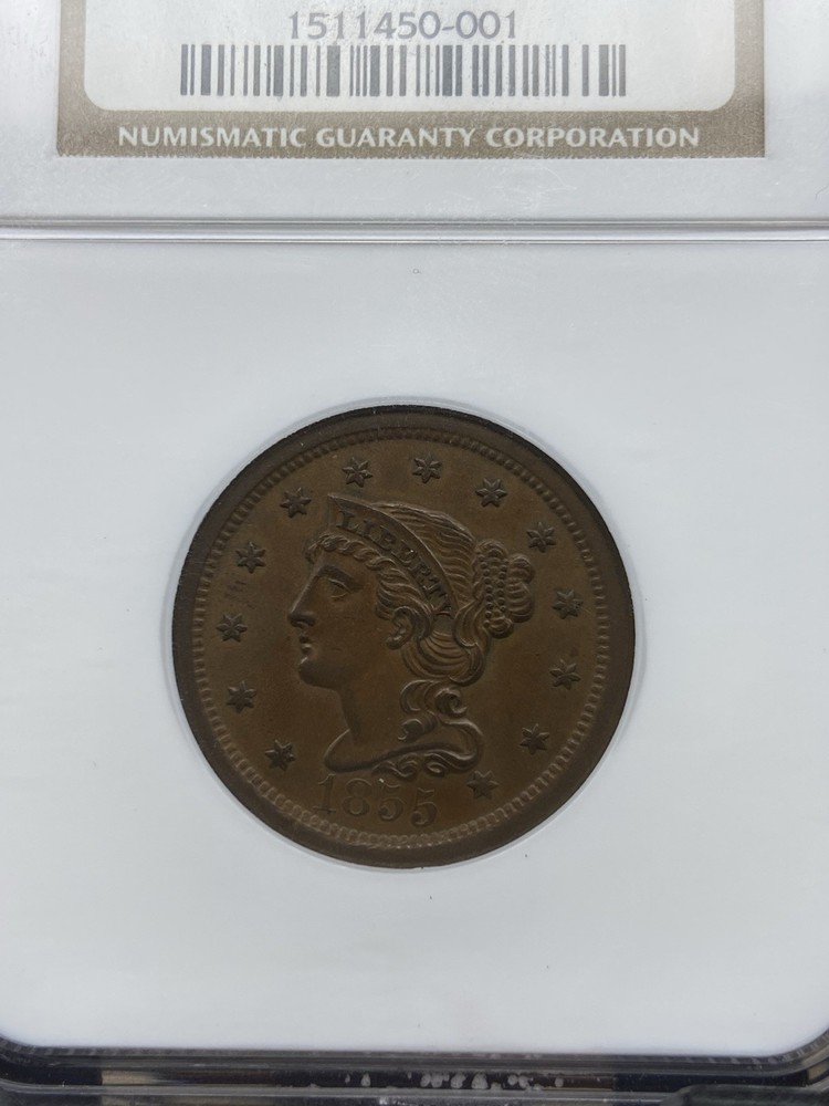 1855 Large Cent MS62BN