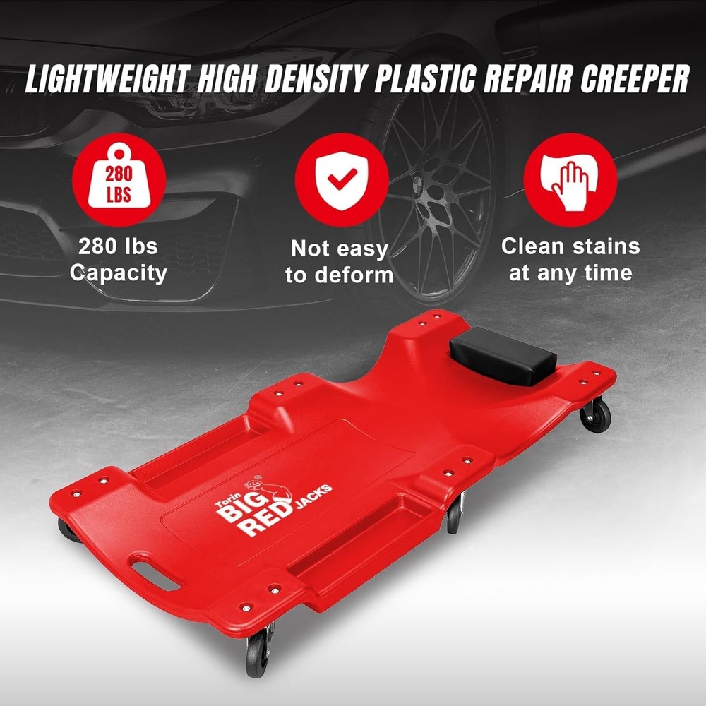 Lightweight 40" Plastic Roller Creeper with Dual Storage and Easy Transport