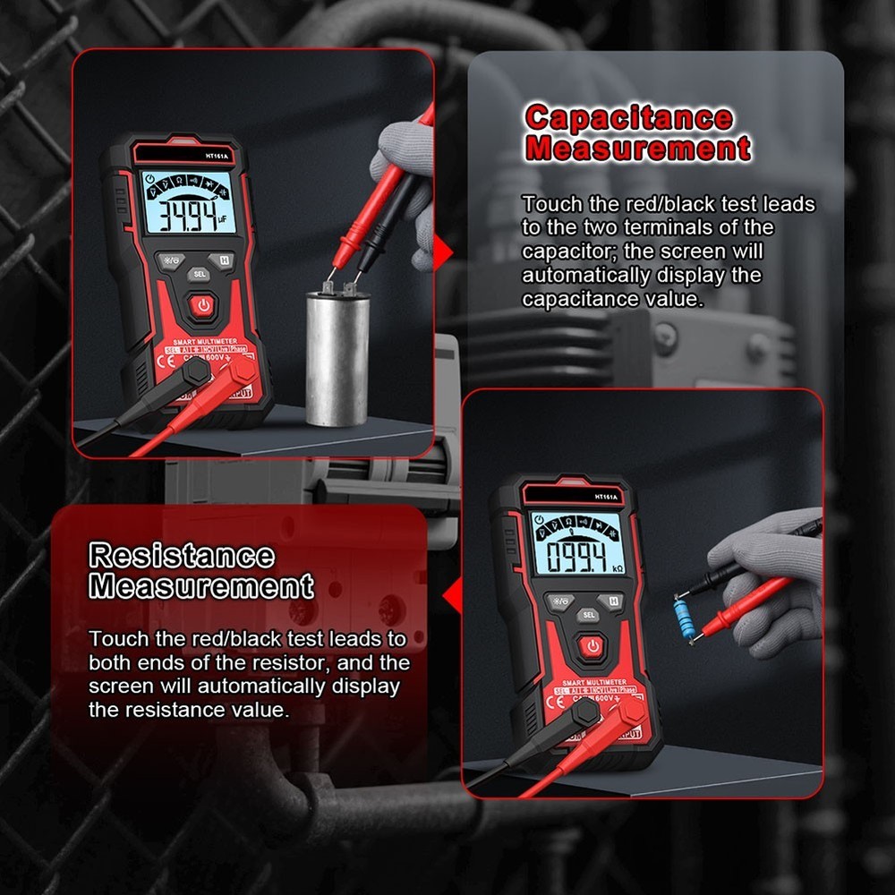 HT161A Auto Range Multimeter 4000 Counts Backlit LCD NCV and Diode Test