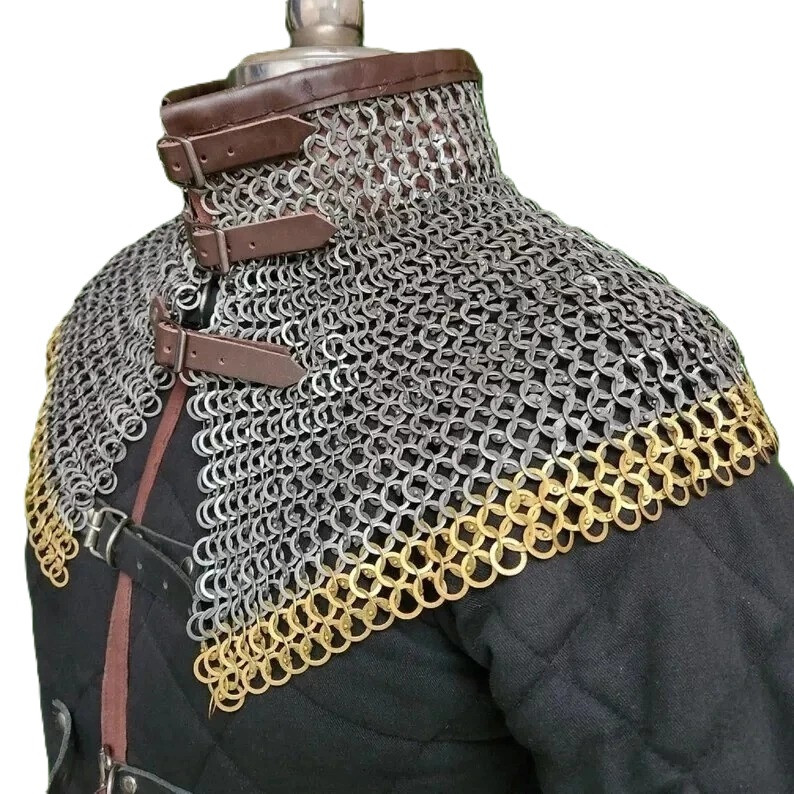 Medieval Knight Chainmail Collar 09mm Flat Riveted Ring Armor Cosplay Costume