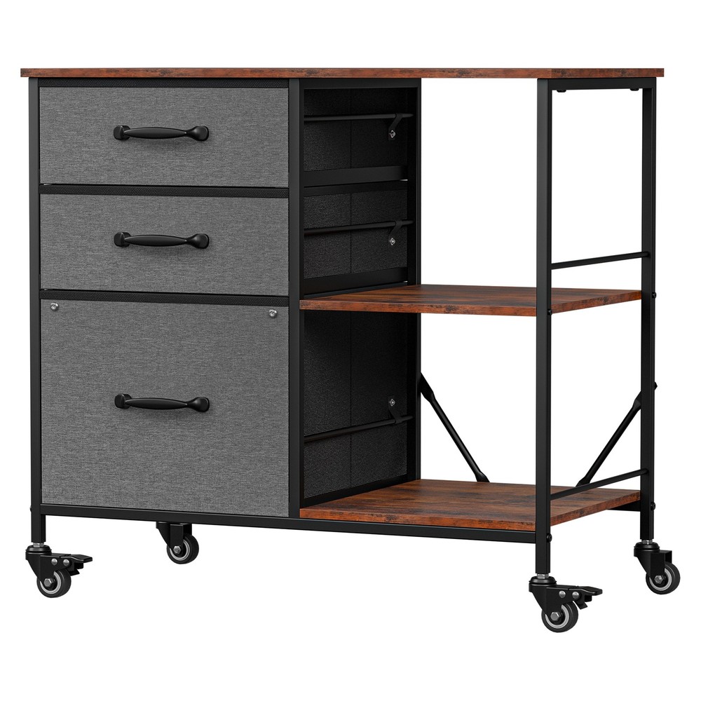 3 Drawer Mobile File Cabinet Rolling Printer Stand w/ Storage Shelf Dark Gray