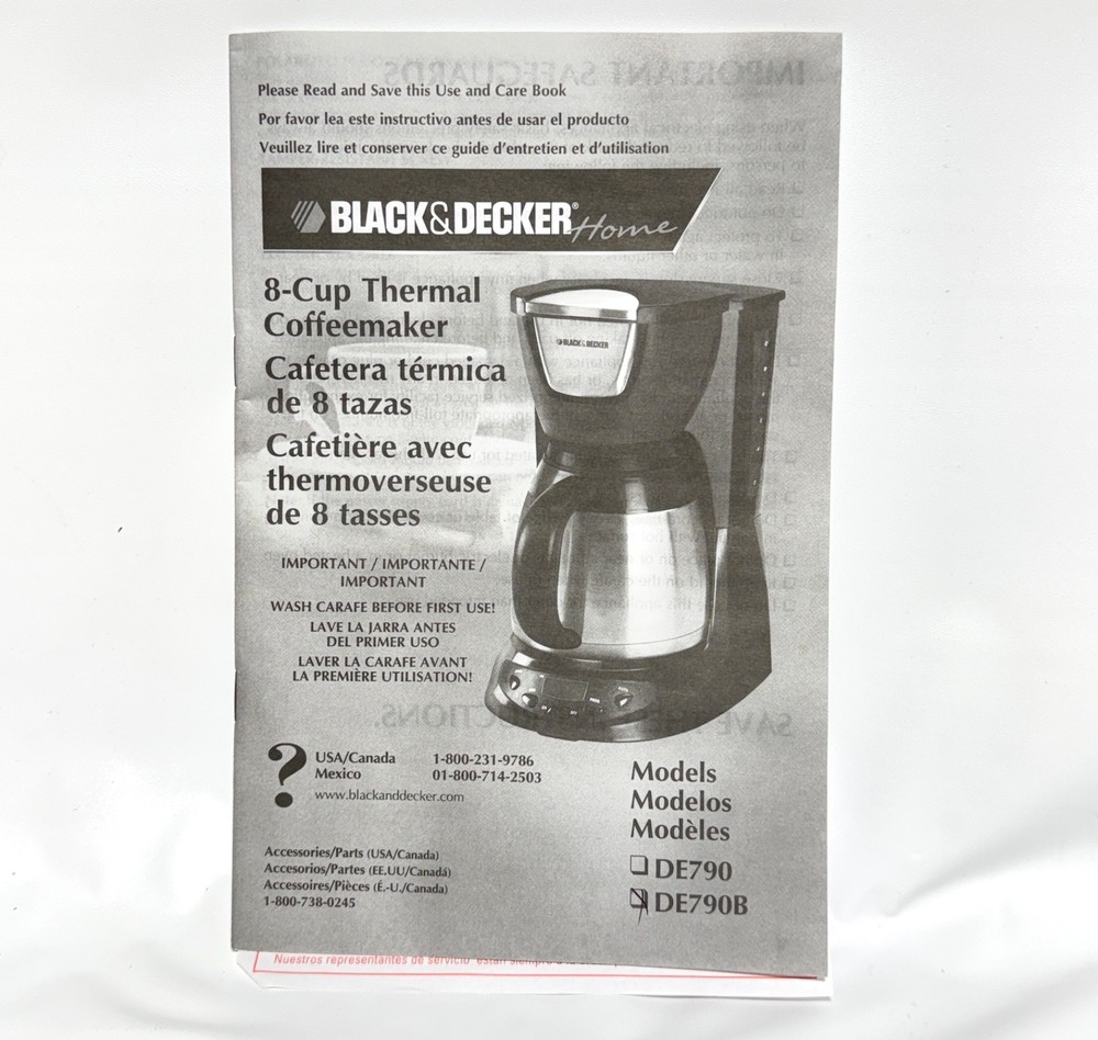 Black & Decker 8 Cup Programmable Thermal Carafe Coffee Maker Black & SS DE790B
