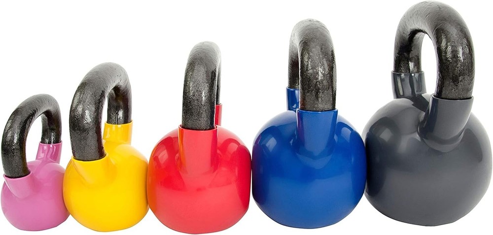 Color-Coded Kettlebells in 5-25 Pound Options for Easy Weight Identification