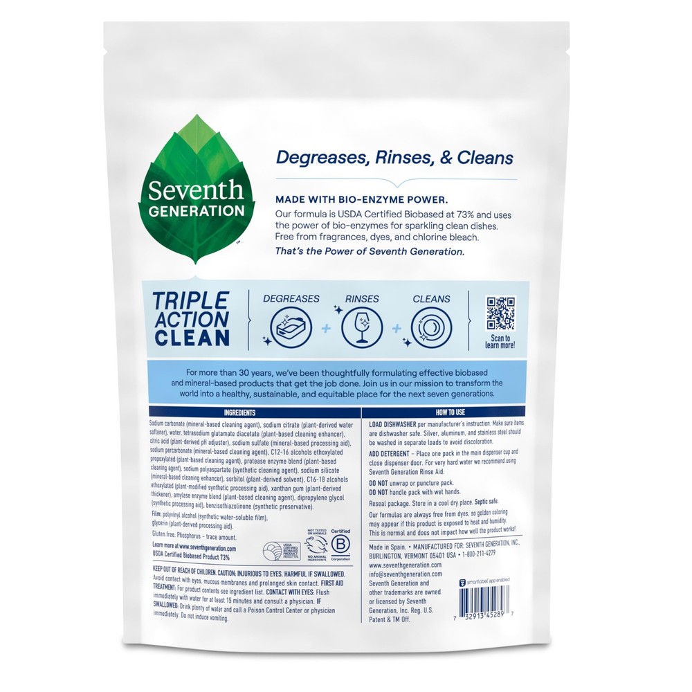 Seventh Generation Triple Action Clean Automatic Dishwasher Detergent Packs