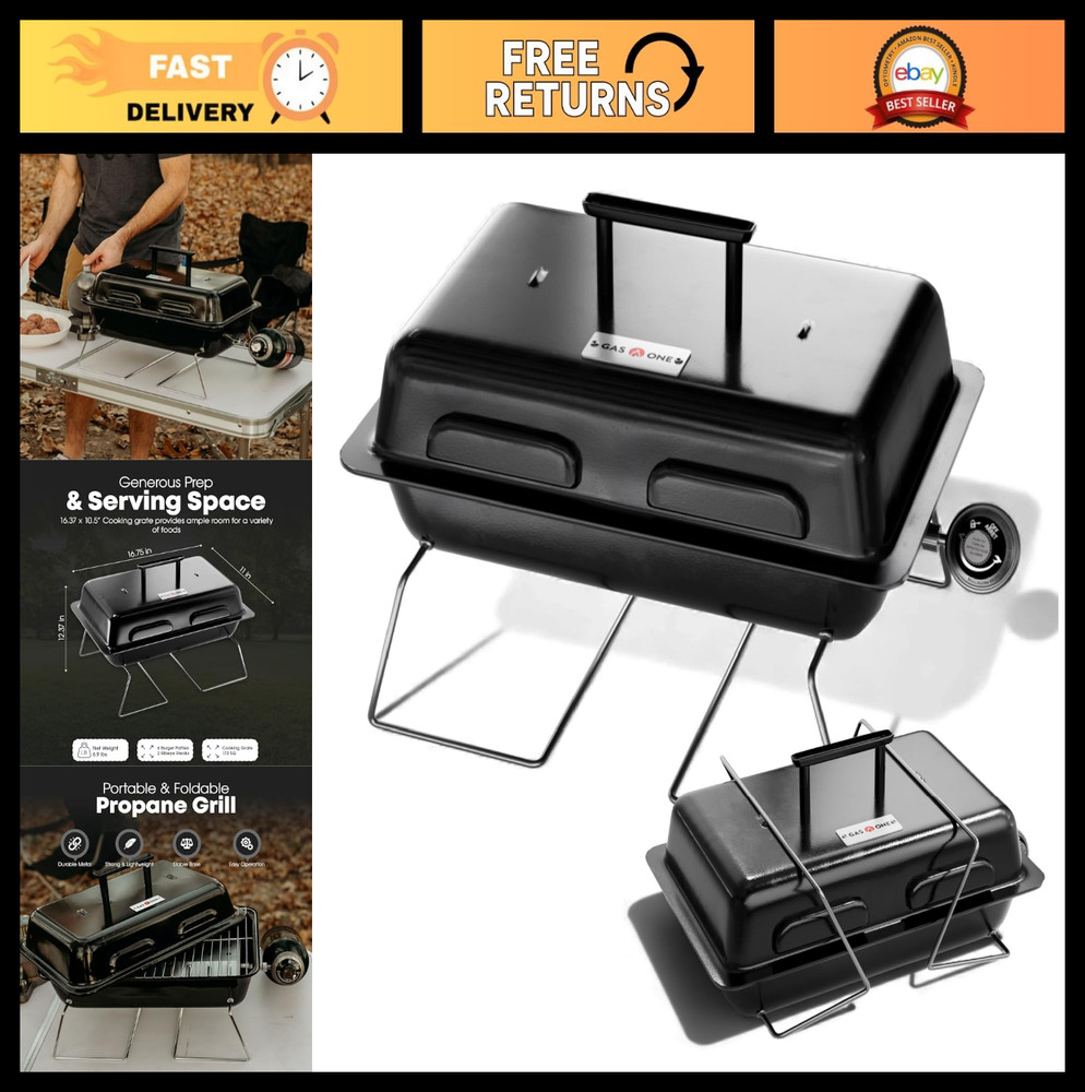 Portable Propane Burner Grill - Adjustable Regulator, Heavy Duty, Foldable Legs,