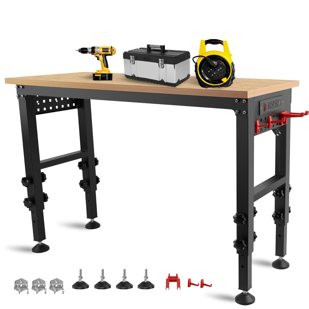 48"Rolling Adjustable Heavy Duty Workbench with Rubber Wood Top Working
