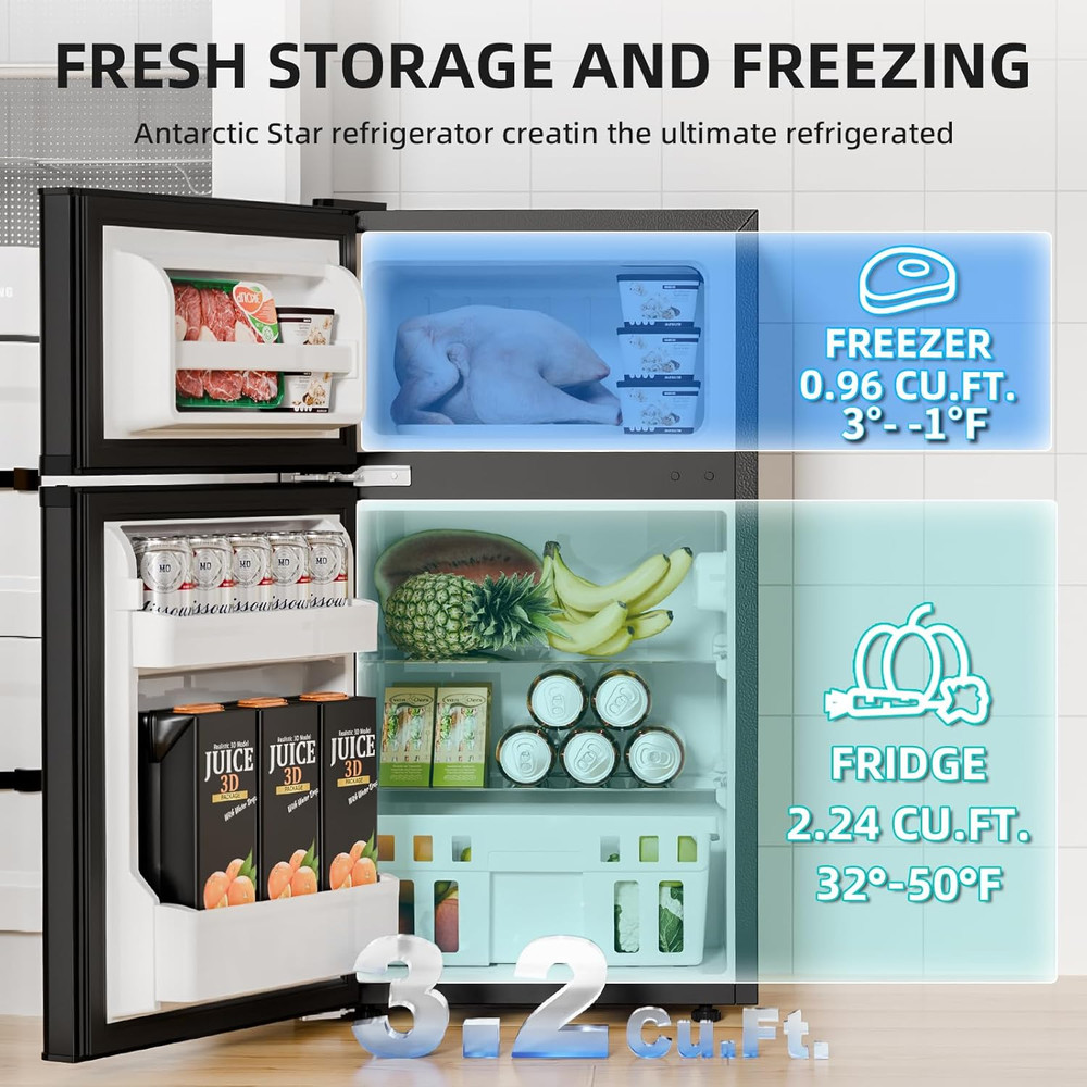 Compact Refrigerator with Freezer,2 Door Mini Fridge,Adjustable Shelf,Small Frid