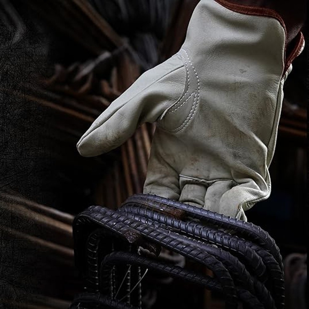White Driver Work Gloves Un-Lined Soft Leather Lorry Drivers Safety