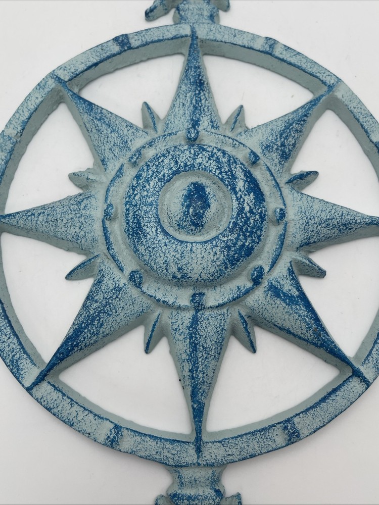 Large Cast Iron Rose Compass 2 Toned Blue 11.25”