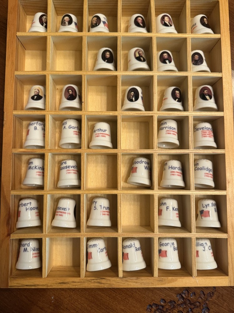 Ceramic Presidential Thimble Set PLUS Wooden Display Case