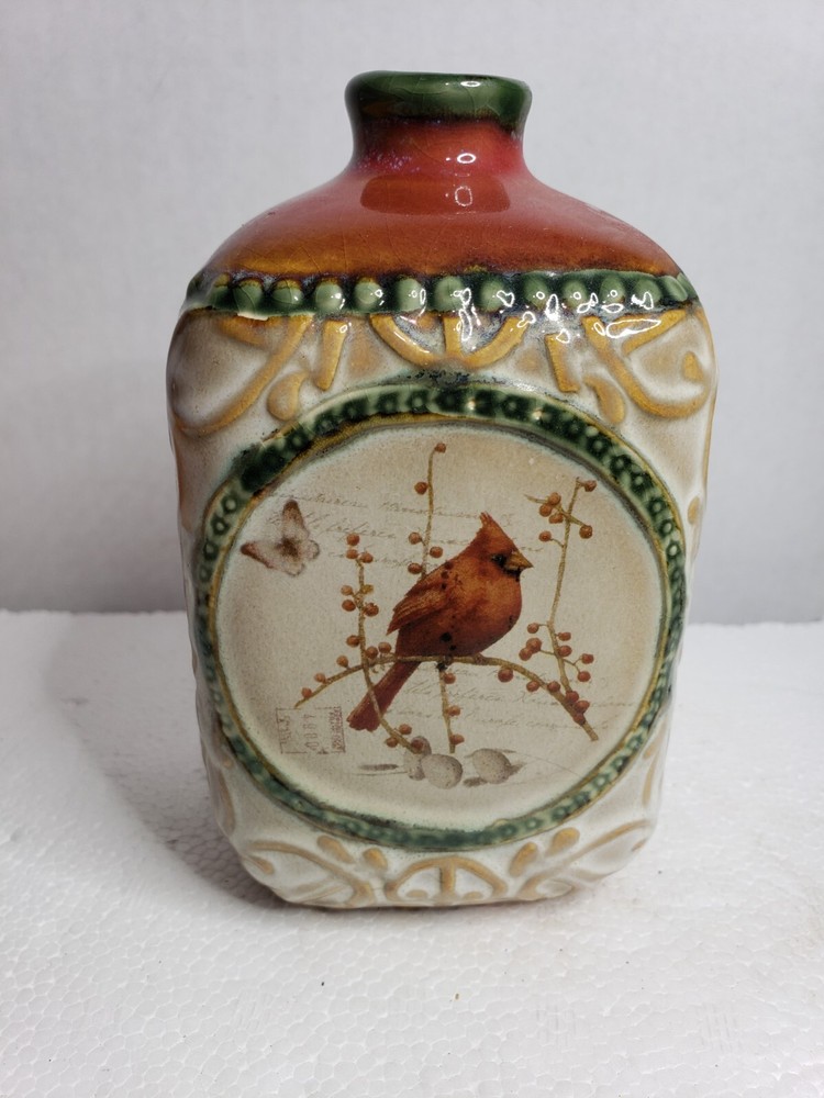 Decorative Ceramic Bottle Vase Cardinal Red Bird