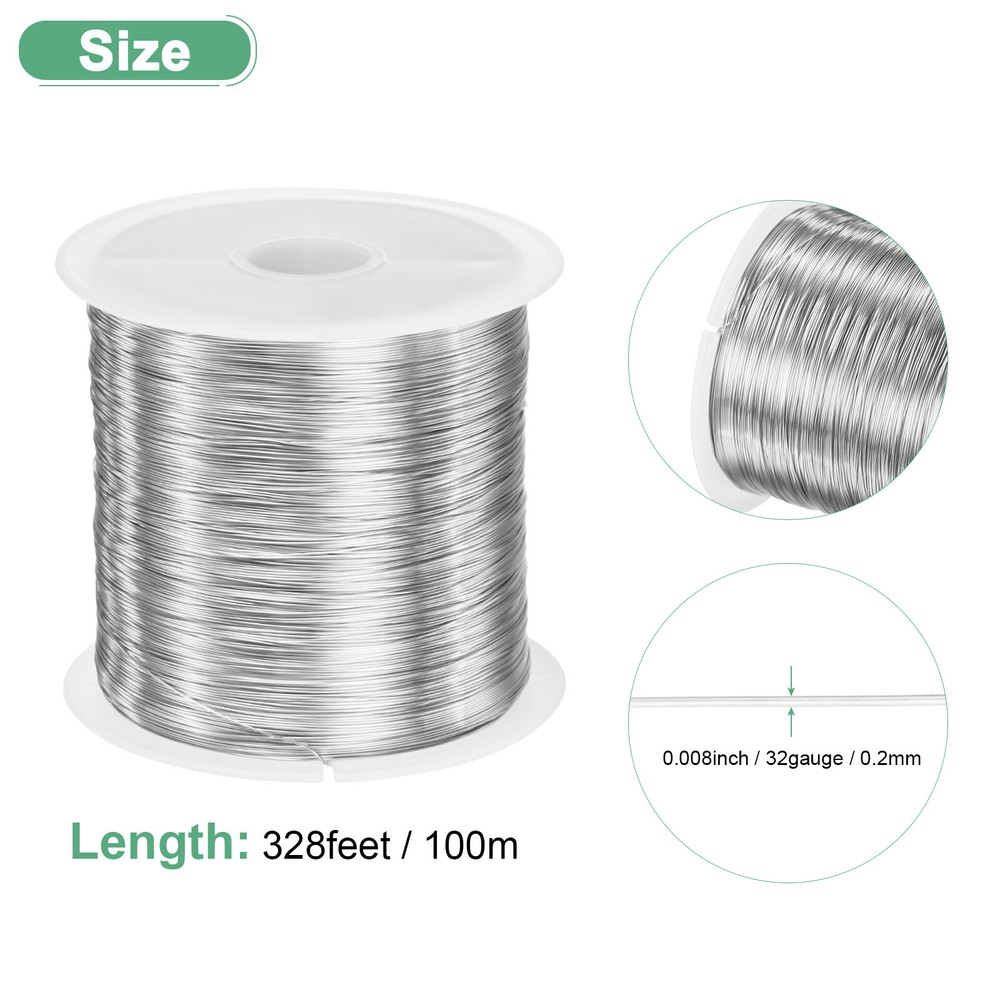 32 Gauge 328FT Wire Copper Wire, Silver 0.2mmx100m Wire