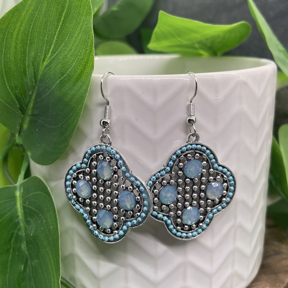 2” Silver-tone Bead Earring Set Boho Retro Drop Dangle New Free Ship B6902