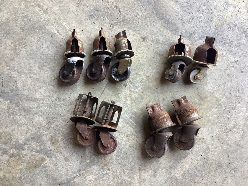 9 Antique Iron Metal Bed Rollers Casters