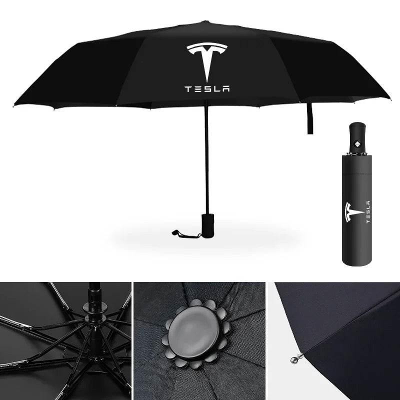 Tesla Branded Fully Automatic Umbrella – Windproof, Compact & Stylish