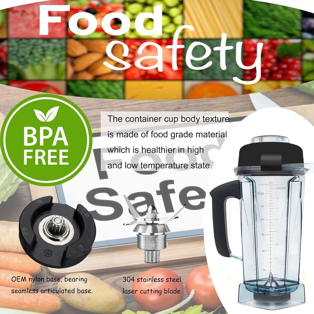 Upgraded 64oz Blender Container with Tamper - Durable, Safe & Versatile!