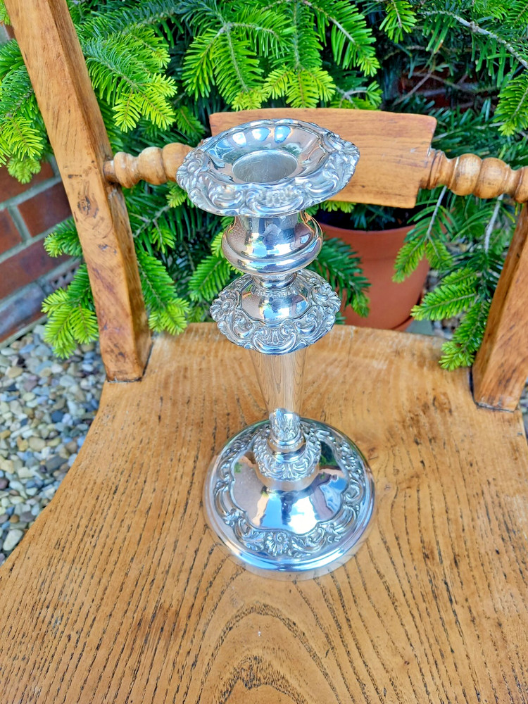 Antique Large Silver Plate Candlestick Holder