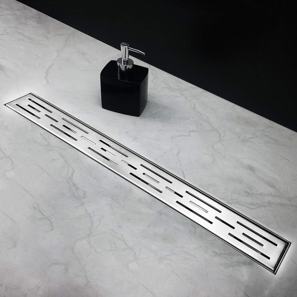 Neodrain 24 Inch Rectangular Linear Shower Drain with Brick Pattern Grate, Brush