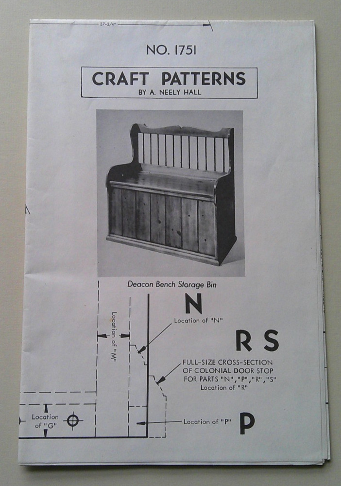 Deacon Bench Storage Bin vintage woodworking pattern Neely Hall