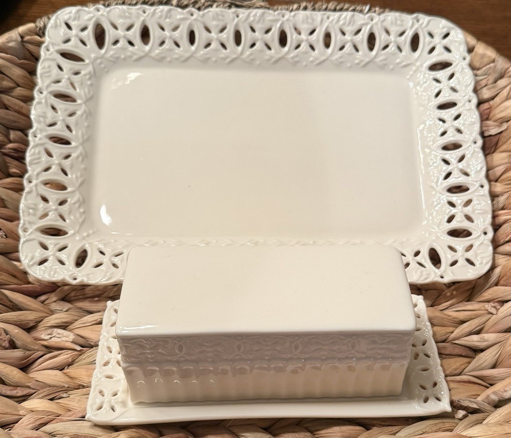 Godinger Cream Lace Serving Platter & Butter Dish