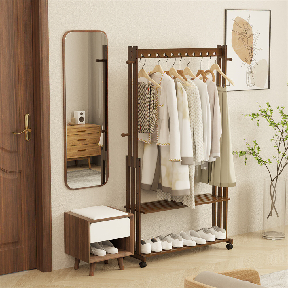 Free-Standing Clothes Rail Adjustable Garment Rack Rolling Hanging Display Shelf