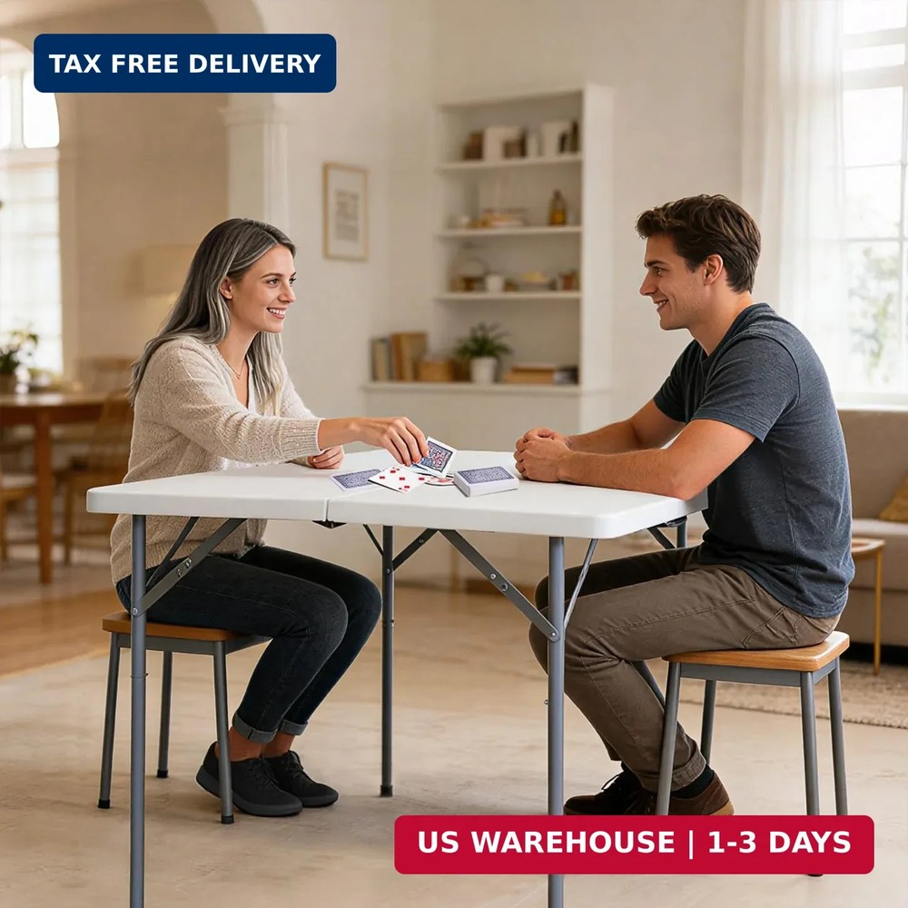 34" Square Folding Table Fold-in-Half Utility Dining Portable Table Heavy Duty H