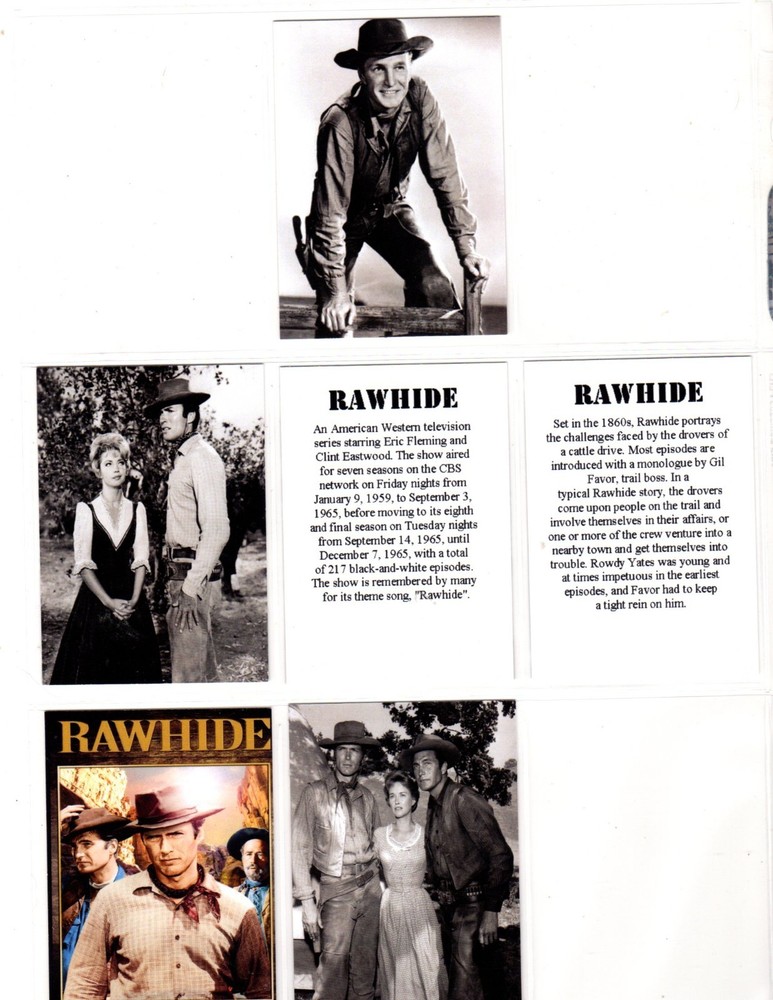 RAWHIDE TV SHOW CUSTOM NOVELTY TRADING CARD 6 CARDS SET