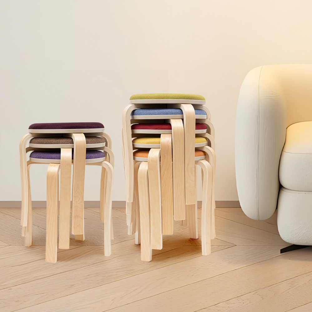 Stackable Stools, Stackable Round Stools, Set of 8 Stacking Wooden Stools