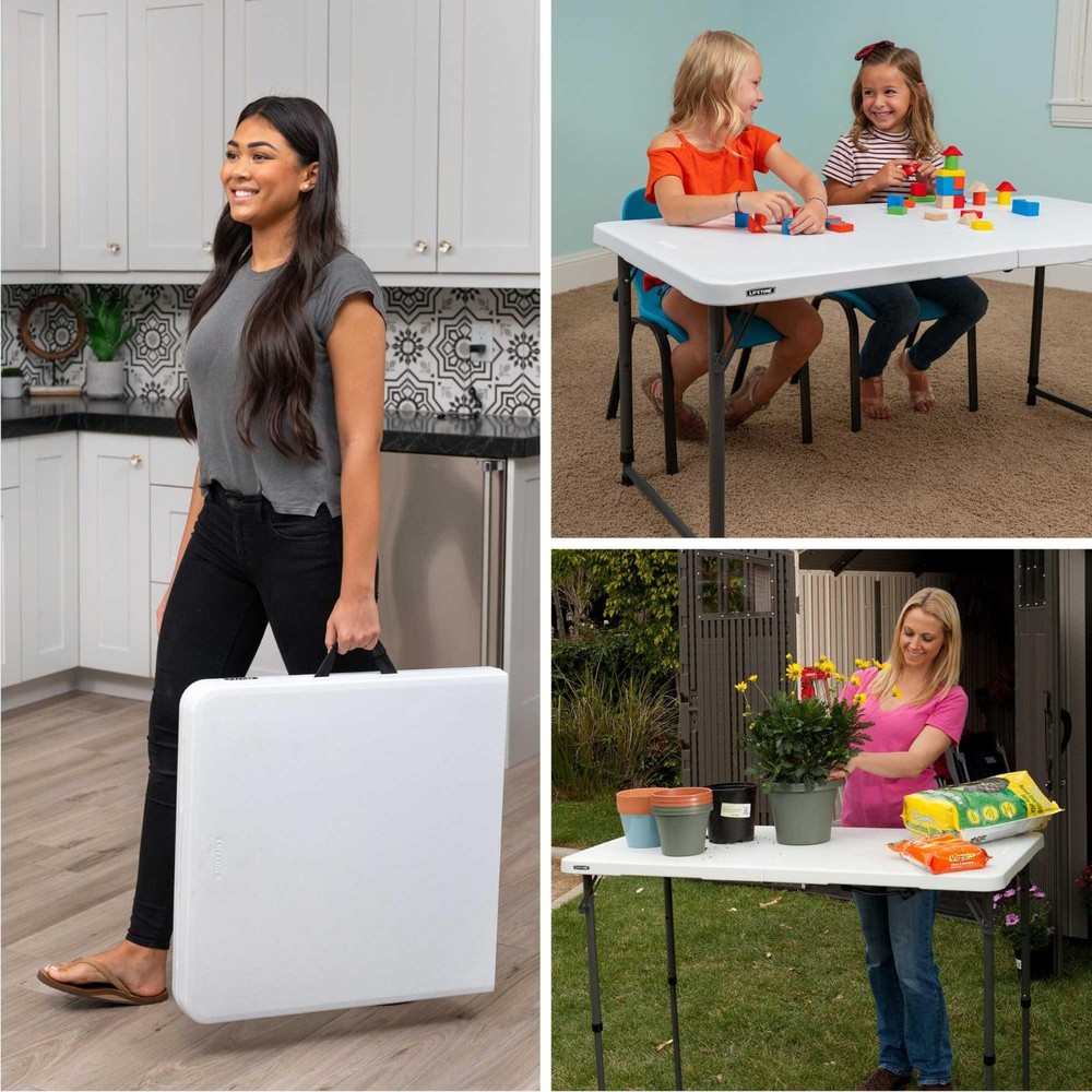 Lifetime Adjustable Height Leg Table 4428 White 4' Fold-in-Half Folding Table