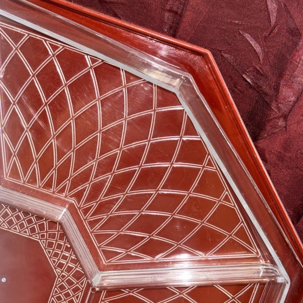 Vintage Octagon Plastic Snack And Nut Container With Divided Insert Black & Red