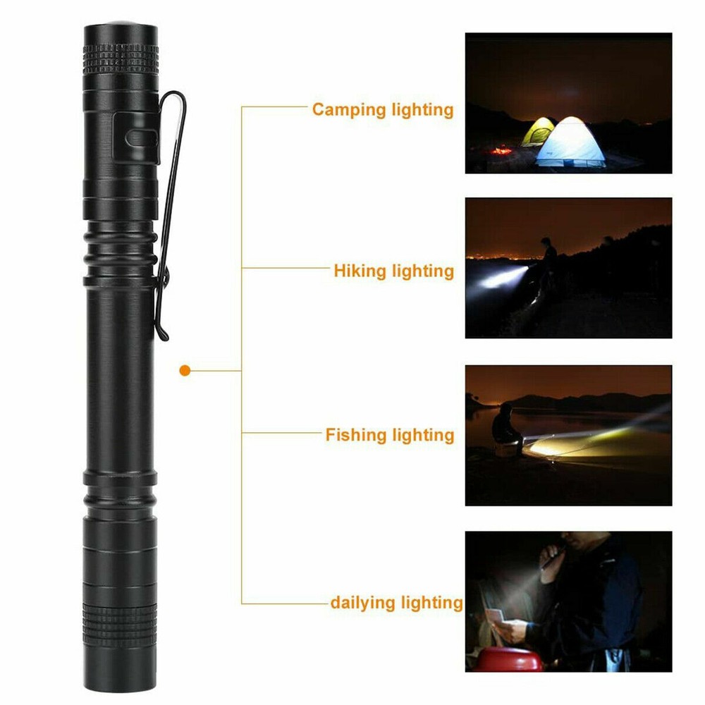 5Pcs LED Flashlight Portable Pen Torch Lamp Clip Mini Light Penlight US