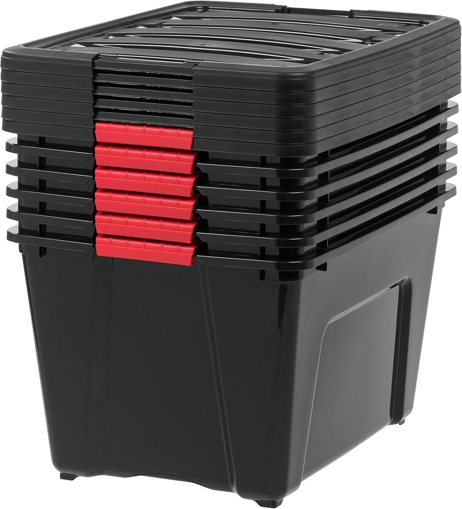 IRIS USA 54-Quart Stackable Plastic Storage Bins with Lids, 6-Pack, Black