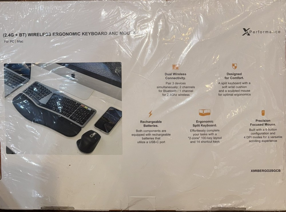 X9 Ergonomic Keyboard and Mouse Wireless Combo 2.4G+BT - Comfortable Bluetooth