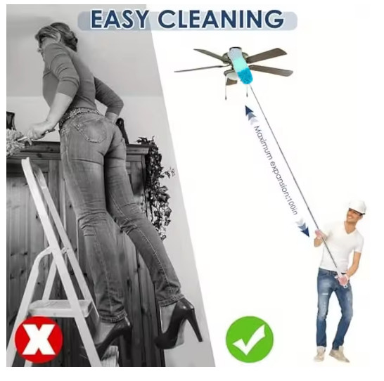 Extendable Microfiber Duster Long Pole for High Ceiling Fan Cleaner WashableHead