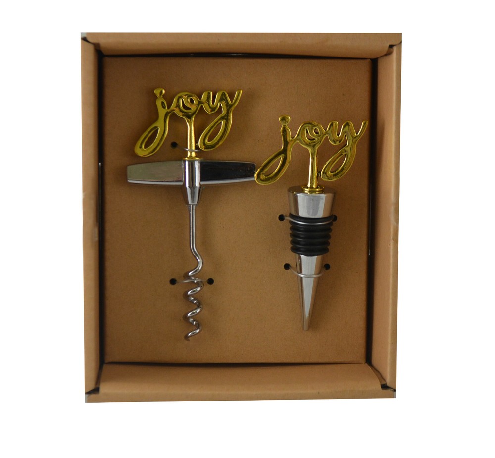 Gold Corkscrew and Wine Bottle Stopper Gift Set - Joy