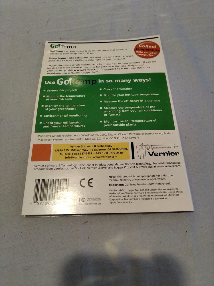 Vernier Go! Temp USB Temperature Sensor Temperature Data Logger