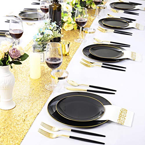 350pcs Black Plastic Dinnerware 350pcs Black and Gold Plastic Dinnerware Set